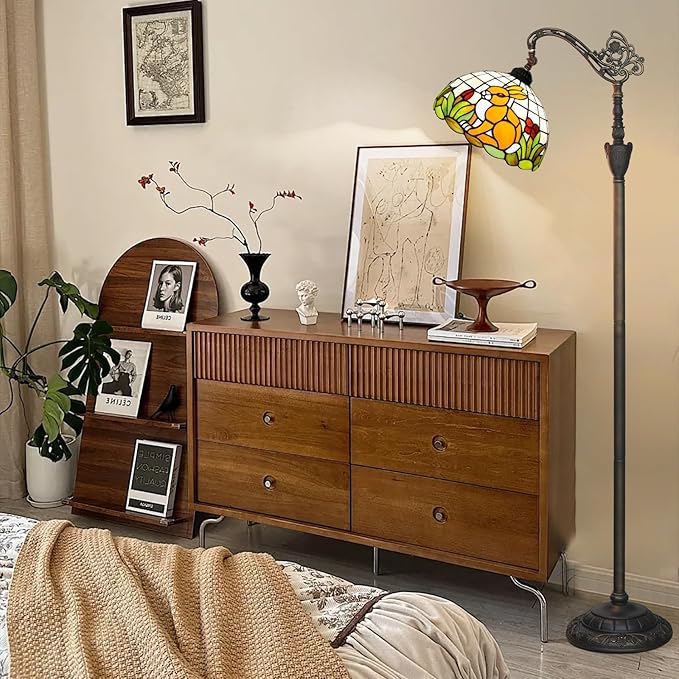 Tiffany Floor Lamp Brown Rabbit Stained Glass Lamp Adjustable Warm Light Upright Reading Lamp Tiffany Style Floor Lamp Bedroom Living Room Study Dining Room Retro Home Decoration Gift（12 inch）