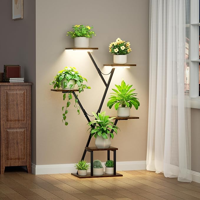 Plant Stand Indoor with Grow Lights, 44" Corner 5 Tiered Plant Shelf for Indoor Plants Multiple，Flower Stand Display Rack for Living Room, Patio, Balcony
