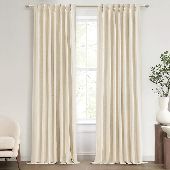 Curtains & Drapes for Living Room Cream Black Out Curtains for Bedroom Windows Linen 84 Elegant Decorative Extreme Blackout Burg With Hooks Pinch Pleated Back Tab Treatments Thermal Insulated 2Panels