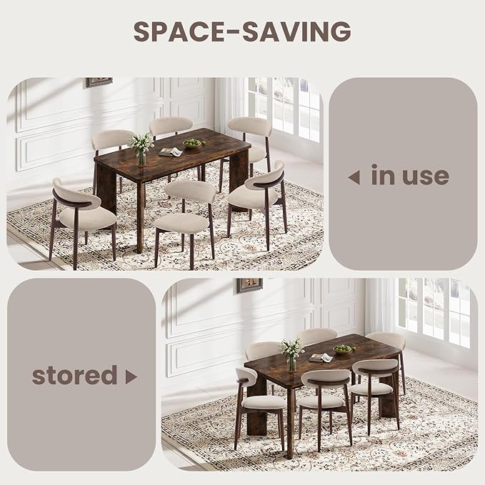 5-Piece Rectangular Dining Table Set for 4, 63" Industrial Kitchen Table with 4 Wooden Upholstered Dinner Chairs for Dining Room, Kitchen, Living Room, Brown+Beige