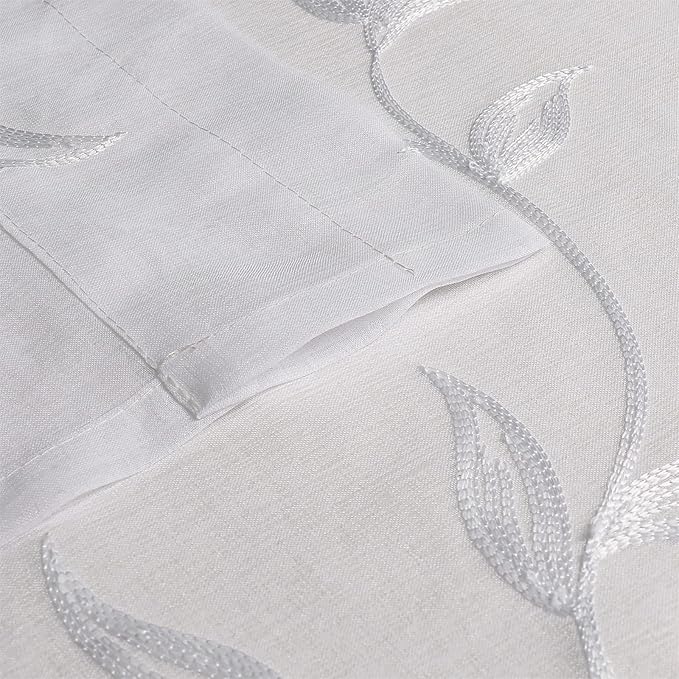 VISIONTEX White Sheer Voile Curtains, Decorative White Embroidery Faux Linen Rod Pocket Window Drapes for Home Kitchen, Living Room and Bedroom 54 x 63 Inch, Set of 2 Curtain Panels