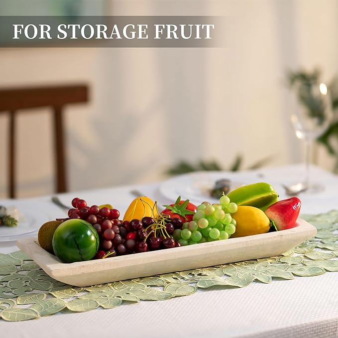 Hanobe Decorative Wood Dough Bowl: Large Long Wooden Bowl for Entry Way Table Home Decor - Coffee Table Decor for Living Room - Dining Table Centerpiece Decor