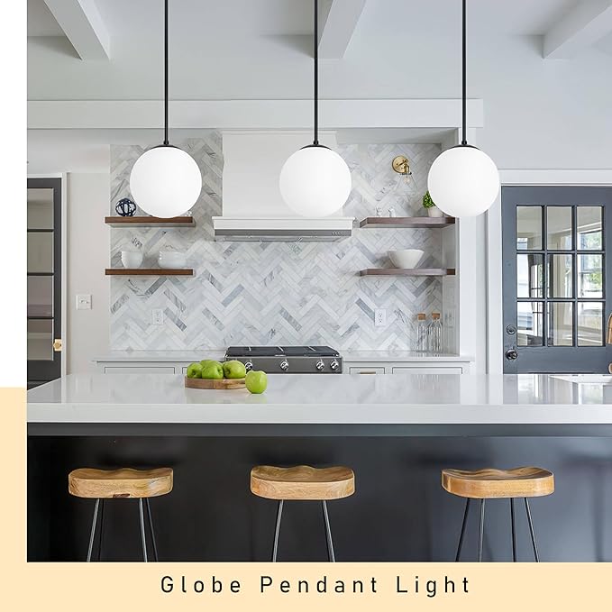 10 Inch Globe Pendant Light Contemporary Globe Pendant Lights Black Mid Century Pendant Light Adjustable Hanging Light Fixture Matte Black Finished with Milk Glass Lampshade for Kitchen Island