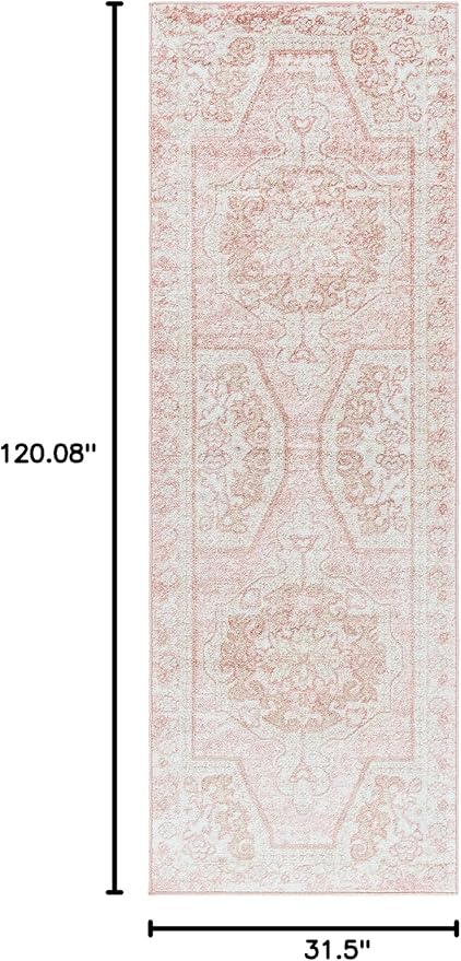 Blush & Light Pink Collection Snead Bohemian Oriental Medallion Runner Rug - Traditional Floral Carpet for Hallway, Kitchen - Blush, Pale Pink, Cream - 2'7" x 10' Runner