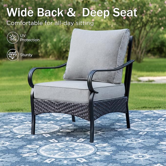 PHI VILLA Outdoor Wicker Chairs Sofa of 2, All Weather High Back Rattan Chairs 2 Seats with Comfy Cushions for Porch Deck