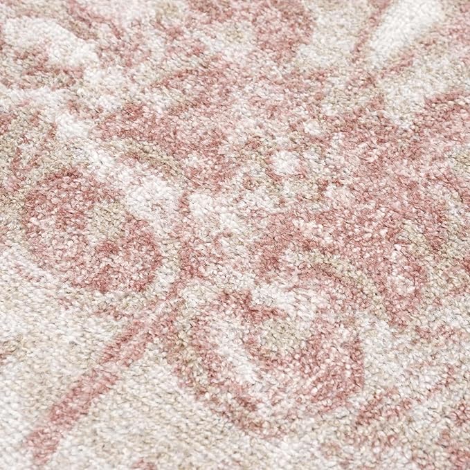 Blush & Light Pink Collection Snead Bohemian Oriental Medallion Area Rug - Traditional Floral Carpet for Living Room, Bedroom - Blush, Pale Pink, Cream - 3'11" x 5'7"