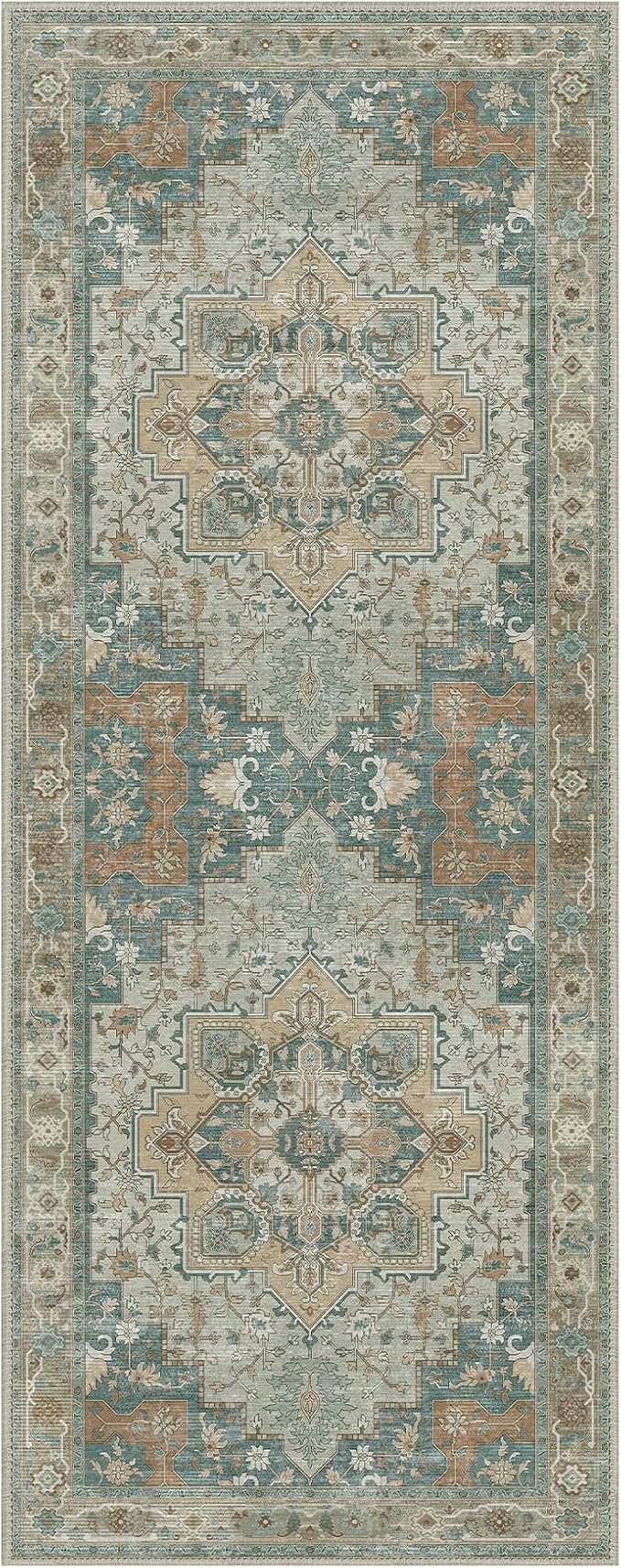 GENIMO 2x10 Runner Rugs for Hallway, Machine Washable Non Slip Vintage Rugs, Low Pile Lightweight Soft Print Rug for enrtyway, Corridor, Home Office, Kitchen,Ash Blue