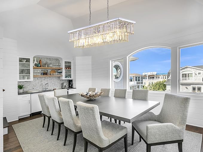 Wellmet 9-Light Crystal Chandelier 34.5 inch, Contemporary Modern Chandeliers Adjustable for Living Room, Dining Room, Pool Table Light, Kitchen Island Lighting (Chrome, 47 inches)