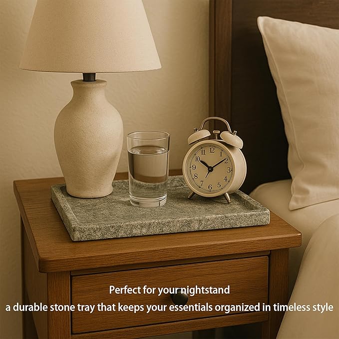 Large Stone Granite Vanity Tray 12 x 8 in - Rectangular Sand-Blasted Non-Slip Organizer with Grooved Edge, Vintage Catchall for Bathroom, Kitchen, Entryway & Bedroom (Imperial Green)