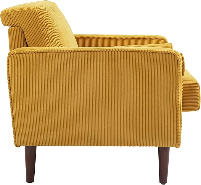 UIXE Accent Chair, Corduroy Upholstered Arm Chairs for Living Room, Comfy Armchair Mid-Century Track Armrest Single Sofa Bedroom Reading Seat with 2 Bolster Pillows - Yellow, Set of 1