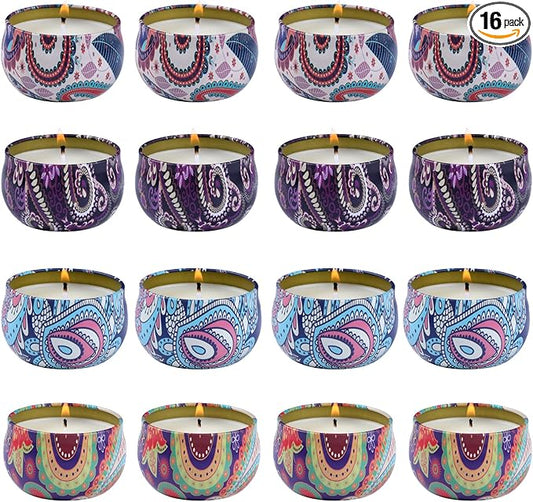 kedtui Scented Candles Gift Set, 16 Pack Aromatherapy Candle, Natural Soy Wax Travel Tin Candles for Home Scented, Ideal for Christmas, Birthday, Thanksgiving, Valentines Day Gifts