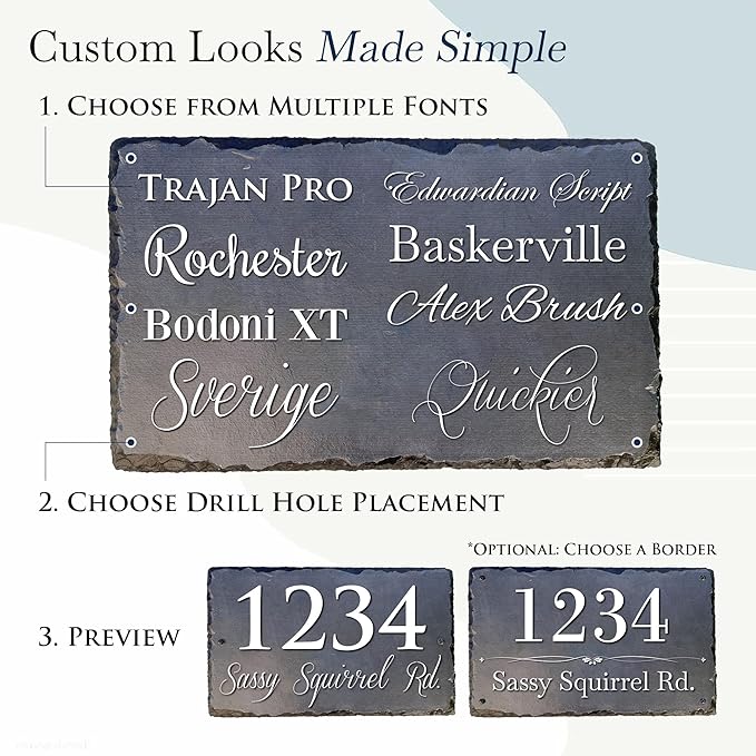 Ink Personalized Slate Stone Address Plaque - Address Signs for Houses - Customized House Sign - Outdoor House Number - Wall Decor Home Address Numbers - Garden Decor Signs (16"x10")