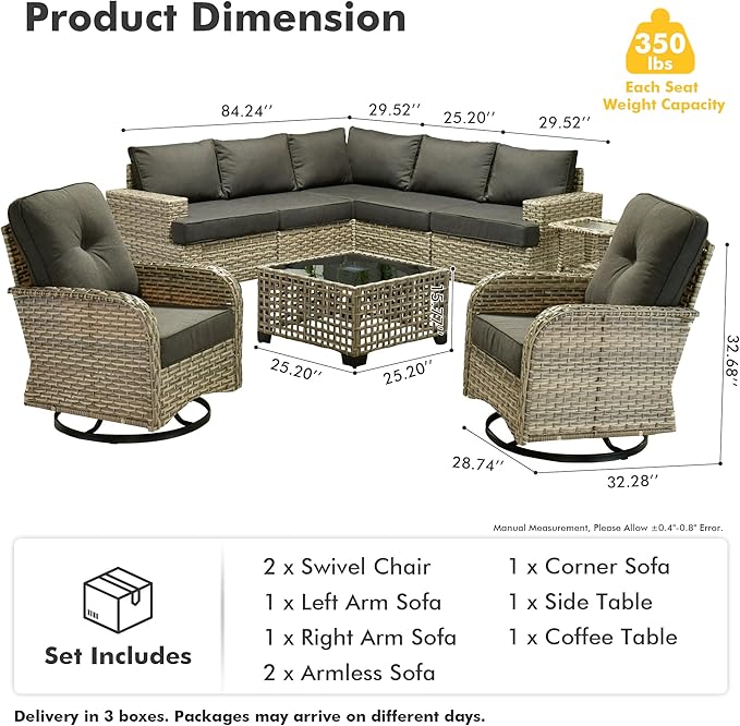 HOOOWOOO Outdoor Sectional Patio Furniture Set,9 Pieces Wicker Conversation Sets L Shaped Couch,Extra Deep Out Door Sofa Outside Furniture with Rocking Chairs,Denim Blue