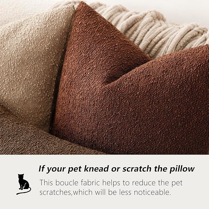 Foindtower Pack of 2 Textured Boucle Throw Pillow Covers Accent Solid Decorative Lumbar Pillow Cases Cozy Couch Cushion Case for Chair Sofa Bedroom Living Room Home Decor 12x20 Inch Red Taupe