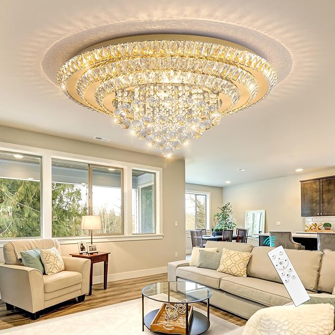 Modern Chandelier Glam Ceiling Light with Bulbs Living Room LED Dimmable Chandelier for Dining Room Bedroom Ceiling Lighting Fixture 32 Inches Gold Light