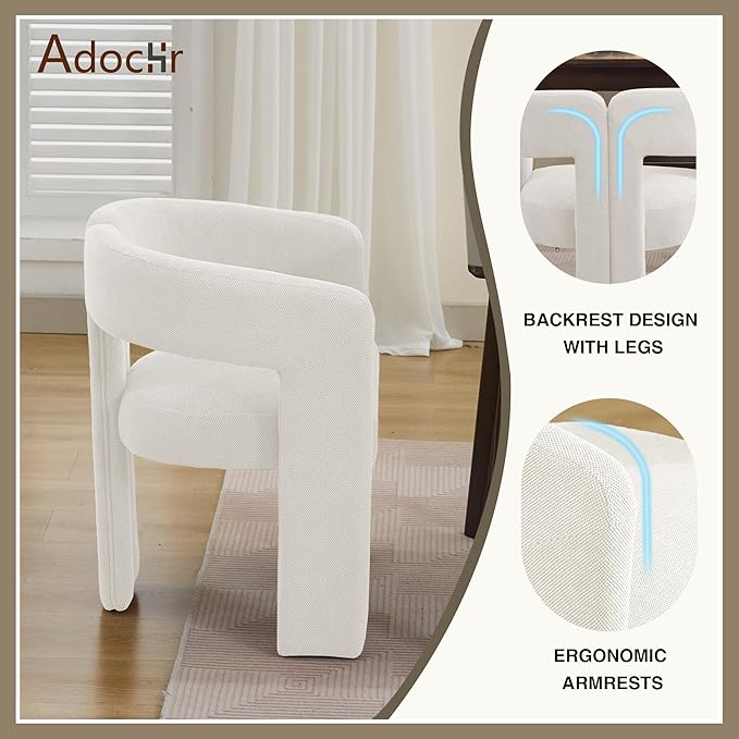 Modern Barrel Dining Chairs Set of 4, Upholstered Linen Dining Room Chair with Wooden Legs, Accent Chairs for Kitchen/Dining Room/Living Room, Beige