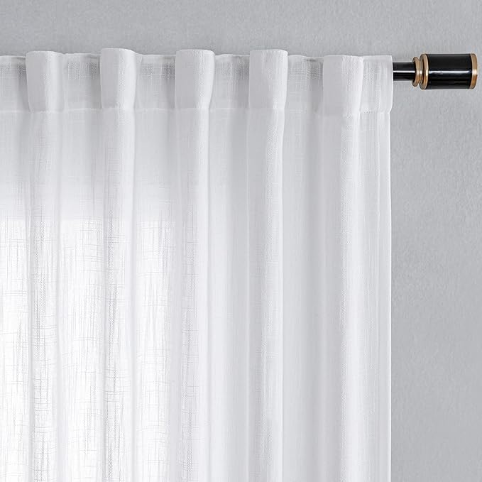 MYSKY HOME White Curtains 95 Inches Long Semi Sheer Drapes Light Filtering for Sliding Glass Door Window Treatments Soft Cotton Blend Panels Linen Look Farmhouse Style, 100" x 95", 1 Piece