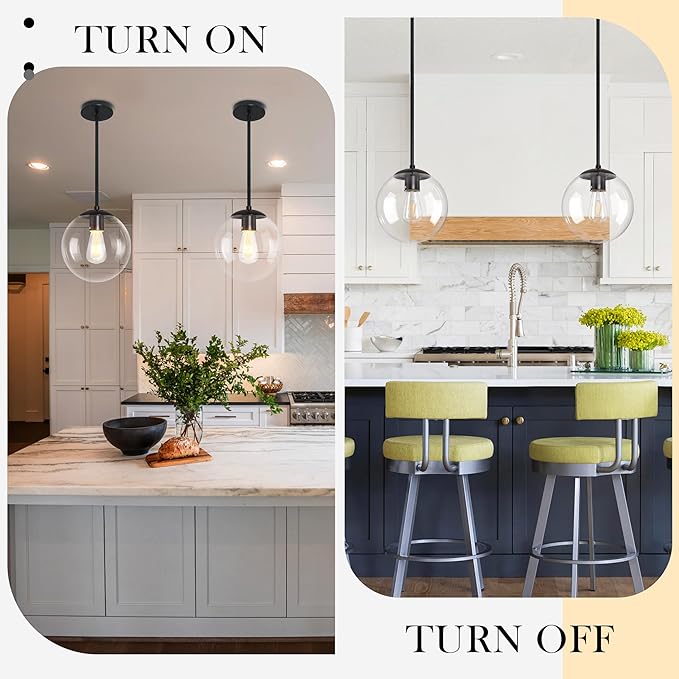 10 Inch Globe Pendant Light Black Mid Century Pendant Light Contemporary Globe Pendant Lights Clear Glass Pendant Lights Adjustable Hanging Light Fixture Clear Glass with Black Finish for Dining Room