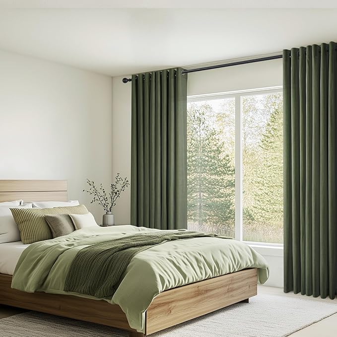 Olive Green Curtains 102 Inches Long 2 Panels Set for Living Room Bedroom Neutral Farmhouse Cotton Linen Blend Pleat Semi Sheer Drapes Ceiling Floor 102 Inch Window Curtain