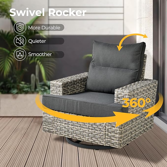 HOOOWOOO Outdoor Sectional Patio Furniture Set,9 Pieces Wicker Conversation Sets L Shaped Couch,Extra Deep Out Door Sofa Outside Furniture with Swivel Chairs,Black