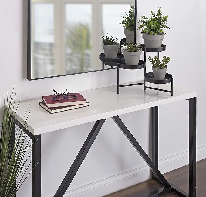 Kate and Laurel Finn Modern Tri-Level Metal Plant Stand, 7.25 x 7.25 x 10, Black, Indoor Multi-Tiered Plant Stand for Tabletop