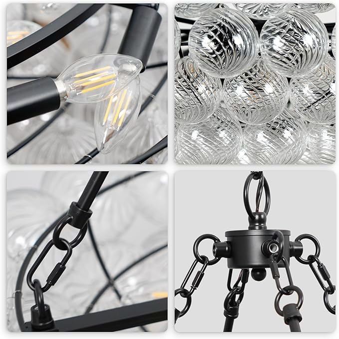 Bubble Chandelier Dia 55 Inch, Modern Hand Blown Glass Chandelie Cluster Glass Globe Pendant Light for Dining Room, Living Room, Farmhouse, 34 Lights