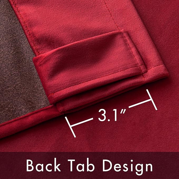 MIULEE Velvet Curtains 90 inches - Luxury Blackout Curtains for Bedroom Living Room Thermal Insulated Super Soft Window Drapes Rod Pocket & Back Tab Christmas Decor, Red, W52 x L90 inches, 2 Panels