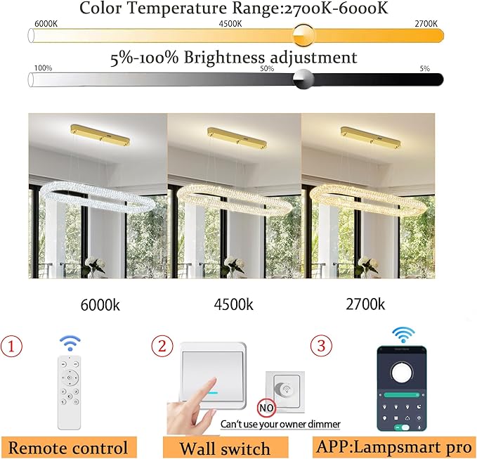 Oval Crystal Chandelier, 47.2'' Gold Crystal Ring Pendant Light for Kitchen Island Modern Linear Oval Chandeliers for Dining Room Dimmable 3000K-6000K