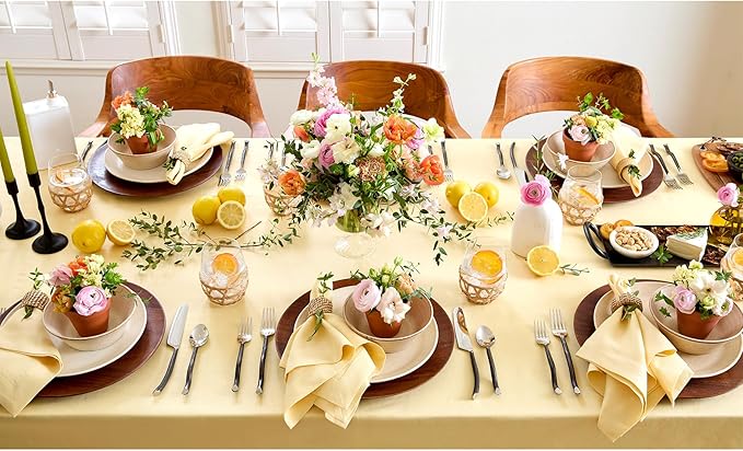 Solino Home Linen Tablecloth 52 x 52 Inch - 100% Pure Linen Golden Straw Square Tablecloth - Fete, Machine Washable Table Throw for Fall, Autumn, Thanksgiving