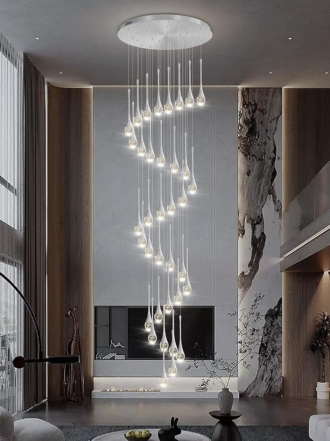 150in High Ceiling Chandelier for Foyer Entrance 36-Light Crystal Silver Chandelier Light Fixture Large Ceiling Light for Living Room Staircase Hallway Dining Room