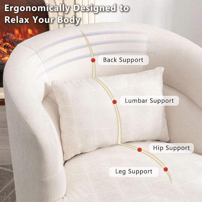 CANMOV Swivel Accent Chair, 360 Degree Round Swivel Barrel Chair with Pillow, Upholstered Comfy Barrel Armchair Single Club Sofa Chair for Living Room,Bedroom, Reading Room, Beige