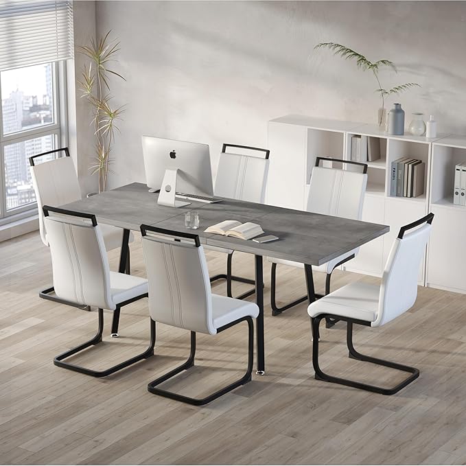 7 Piece Dining Table Set for 6-8,55-71" Extendable Dining Table Set with 6 Upholstered Chairs,Rectangle Kitchen Table Set for Small Space,Dining Room and Office,Grey