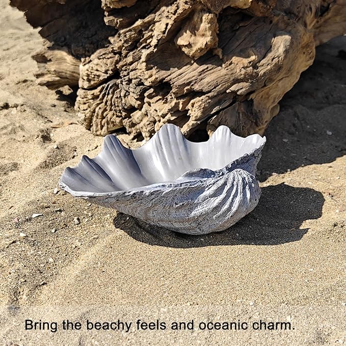 Medium Grey Scalloped Clam Shell Bowl Sea Shell Decor for Nautical Beach House,Coastal Decor Gift of Housewarming and Wedding Party