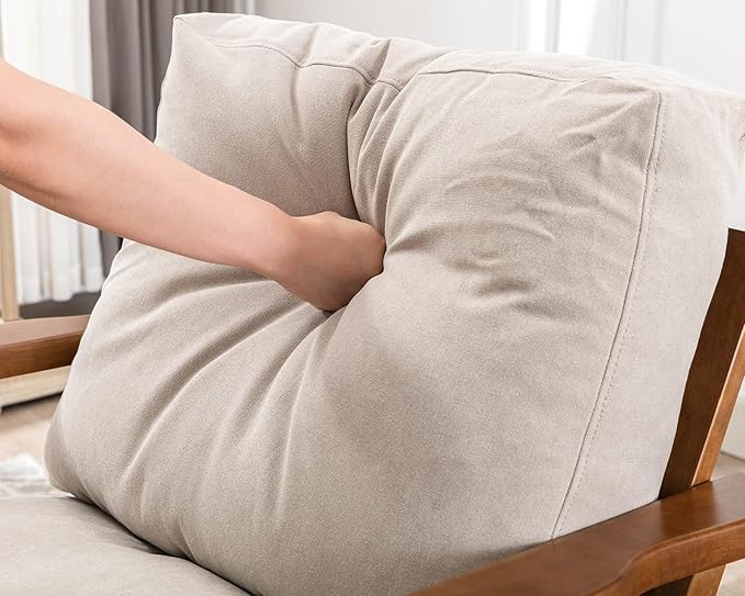 HNY Set of 2 Mid Century Accent Chair, Faux Leather Upholstered Armchair with Wood Frame and Canvas Cushions, Leisure Reading Chair Slipper Chair for Living Room, Bedroom, Beige