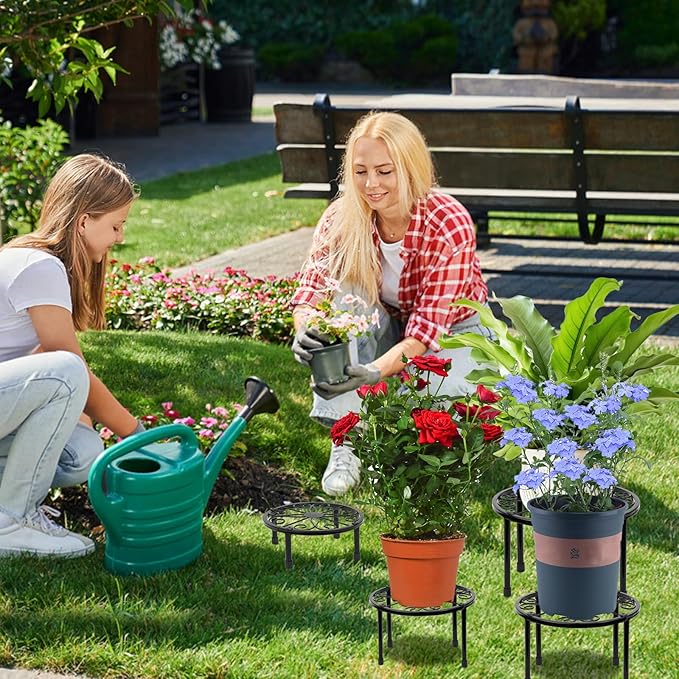 5-Pack Metal Plant Stands, Heavy Duty Flower Pot Stand for Multiple Plant, Potted Plant Holder Shelf for Garden Home Indoor Outdoor (Black)