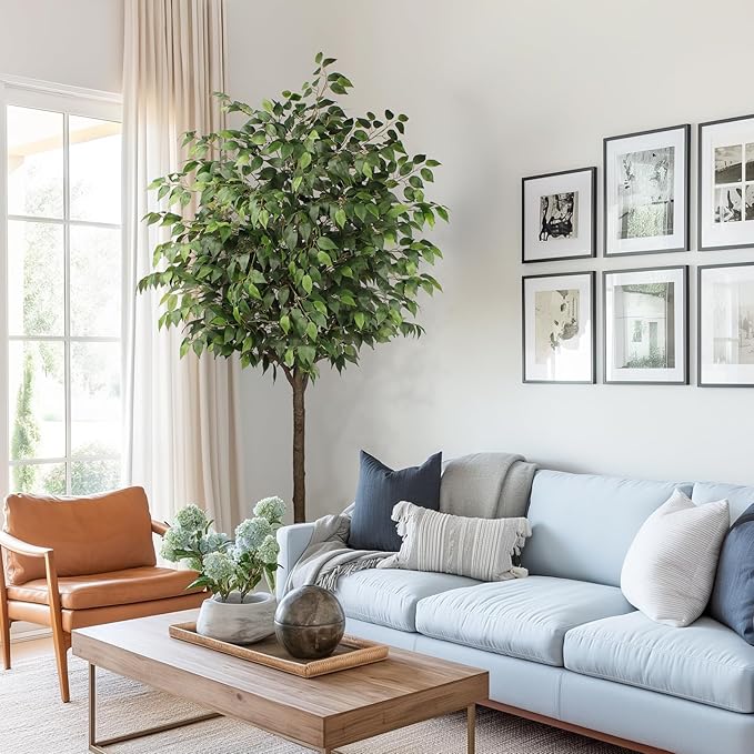 Artificia Ficus Tree 7Ft Tall Silk Ficus Tree with Plastic Pot for Office and Home Decor,Decorative Artificial Plant for Indoors and Outdoors,Fake Ficus Lyrata Plant All Year Round Decoration