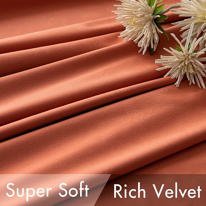 MIULEE Velvet Curtains 108 inches Long 2 Panels - Luxury Burnt Orange Curtains for Bedroom Living Room Thermal Insulated Super Soft Window Drapes Rod Pocket & Back Tab, Terracotta Rust Fall Decor