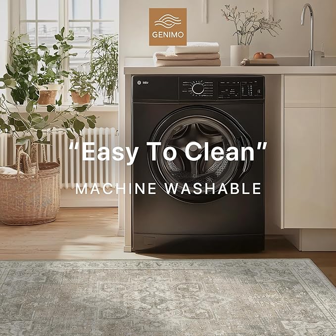 GENIMO 2x10 Runner Rugs for Hallway, Machine Washable Non Slip Vintage Rugs, Low Pile Lightweight Soft Print Rug for enrtyway, Corridor, Home Office, Kitchen, Trench