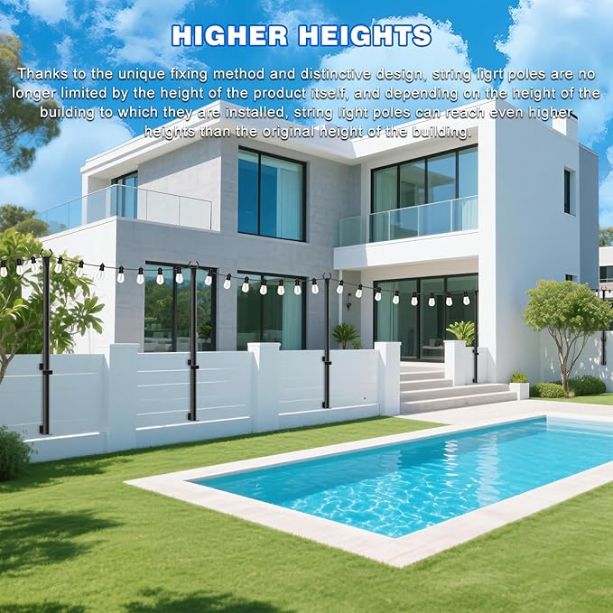 zoegi 8 Pack 5FT String Light Poles,Light Poles for Outside Lights with Fork,Outdoor Brackets Hanging Lights,Metal Stand for Deck Patio,Backyard,Wedding,Deck,Party