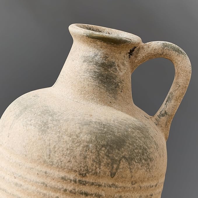 SIDUCAL Rustic Ceramic Farmhouse Flower Vase with 1 Handle-Height 8.43" Terracotta Vase, Unique Textured Pottery Flower Vases for Home Decor, Table, Wedding, Living Room, Shelf Decor, Terra