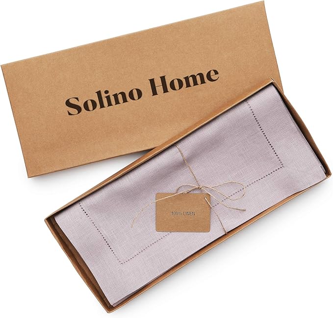 Solino Home Linen Lilac Table Runner 90 Inches Long - 100% Pure Linen Hemstitch 14 x 90 Inch Table Runner for Dining, Fall, Autumn, Thanksgiving, Christmas - Classic Hemstitch