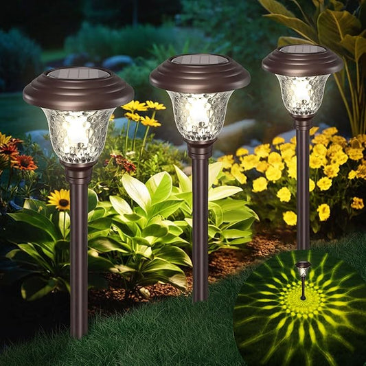 BEAU JARDIN 8 Pack Solar Pathway Lights Outdoor Solar Powered Lights Waterproof Glass for Garden Landscape Path Yard Walkway Patio Driveway Outside Cool White Color Changing Fixed Color Bronze