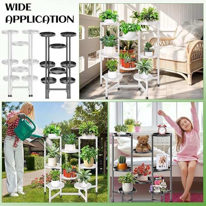 8 Tier Plant Stand Indoor Tall, Tiered Plant Stands Outdoor for Multiple Plants, Corner Metal Folding Flower Display Holders Rack Shelf for Living Room Balcony Garden, Cream White