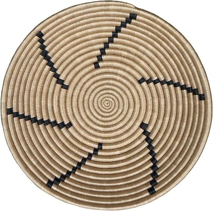 Handwoven African Basket Handmade sisal Fruit Bowl Wall Hanging decorative Baskets for Home Living Room Kitchen Centerpiece Zen Designs Arts and Crafts (Tan Black, 12in diameter)