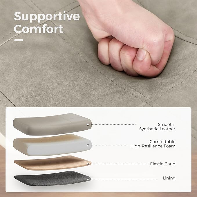 MAISON ARTS Beige Counter Height Bar Stools Set of 2 for Kitchen Counter Solid Wood Legs with Faux Leather Saddle Seat Farmhouse Barstools for 34"-38" Counter Island Upholstered Stools, 24in Height