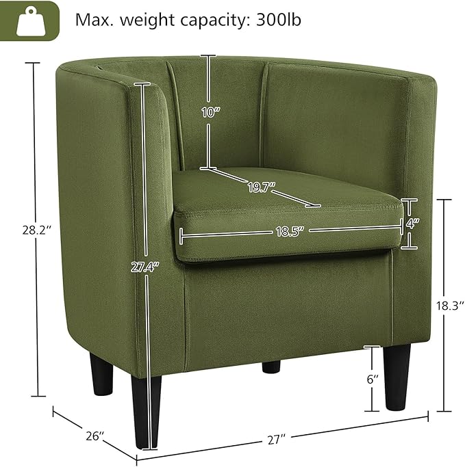 Yaheetech Velvet Accent Chair, Modern and Comfortable Armchairs, Upholstered Barrel Sofa Chair for Living Room Bedroom Waiting Room, Olive Green, 2pcs