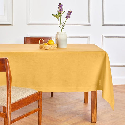 Solino Home Linen Tablecloth 60 x 90 Inch - 100% Pure Linen Mustard Yellow Table Cloth for Rectangle Tables - Fete, Machine Washable Tablecloth