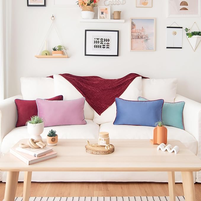 MONDAY MOOSE Decorative Throw Pillow Covers Cushion Cases, Set of 4 Soft Velvet Modern Double-Sided Designs, Mix and Match for Home Decor, Pillow Inserts Not Included (12x20 inch, Purple/Blue)