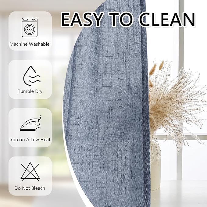 MYSKY HOME Blue Light Filtering Curtains 102 Inch Long for Sliding Door, Semi Sheer Curtains Soft Cotton for Living Room Pinch Pleated Window Drapes Country Curtain, 40" x 102", Dusty Blue, 2 Panels