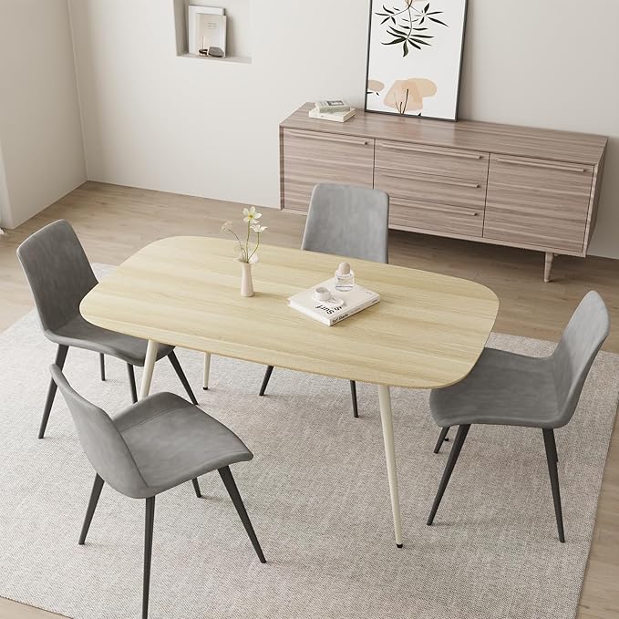 47.2'' Dining Table Set for 4,Modern Wood Dining Table,Leather Dining Chairs 4,Table and Chairs Set of 4,Ideal for Kitchen Dining Room (Cat Scratch Table + 4 Gray Chairs, 47.2")